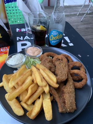 plate for one with fried oysters mushrooms  at Crusty Kuhna in Ljubljana