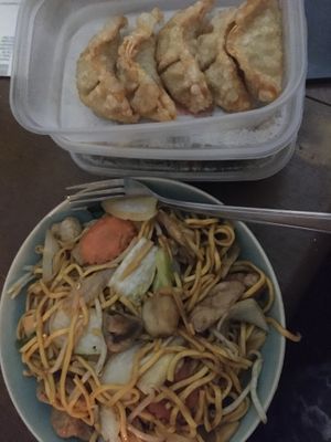Tofu chow mein and vegetable gyozas at Veggie Garden  in Harrogate