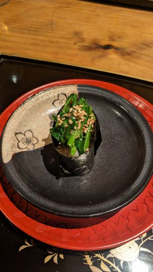 Rape blossoms & sesame with soy sauce at Da Maede & Lapis in Kyoto
