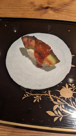 Avocado with orange sauce at Da Maede & Lapis in Kyoto