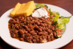 Red Beans & Rice - Vegan without sour cream and sub corn chips for the corn bread.  at Ruth's Parkside Cafe in Cincinnati