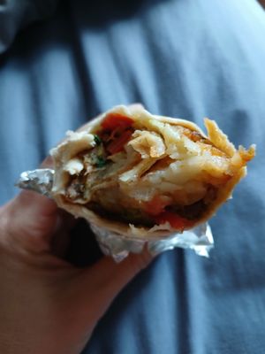 Brekky burrito made vegan at Guzman y Gomez in Hamilton