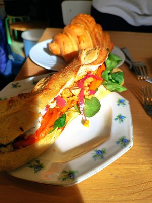 Sandwich and croissant at Les Belles Âmes Pâtisserie in Lyon