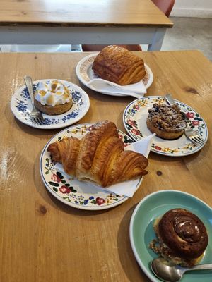 Citron Tart, Pain au Chocolate, Berry Crumble, Choc Ganache, & Croissant at Les Belles Âmes Pâtisserie in Lyon
