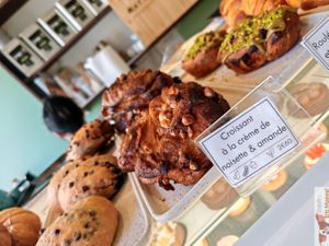 Hazelnut and almond cream croissant at Les Belles Âmes Pâtisserie in Lyon
