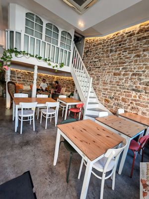 Inside seats at Les Belles Âmes Pâtisserie in Lyon