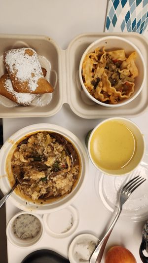 beignets, alfredo pasta, gumbo, turmeric punch at 73 Farm - Pop Up in Washington