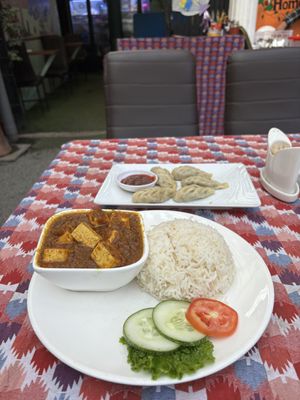 Vegan momos, tofu curry   at Mandukat   in Kathmandu