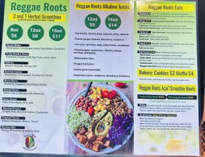 Menu  at Reggae Roots Alkaline Smoothie Juice & Tea Bar in Jacksonville