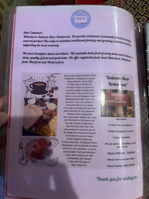 Menu   at Salween River Restaurant in Mae Hong Son