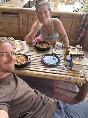 Eggplant and potato local shan dish and lime soda yuuummm😄  at Salween River Restaurant in Mae Hong Son