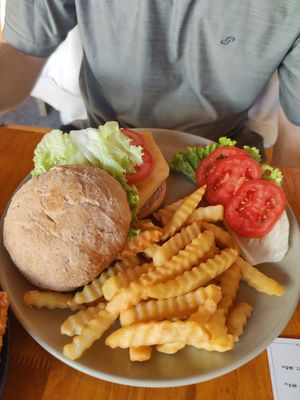 Mung bean veggi burger at Salween River Restaurant in Mae Hong Son
