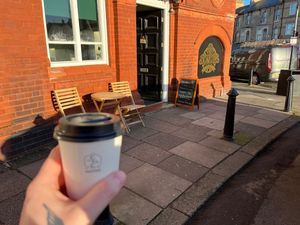 Takeout coffee at Scoundrels Coffee Co in Saltburn-by-the-sea