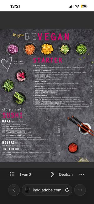 Vegane Karte  at TO KYO in Ulm