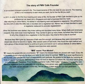 Founder’s Story   at Pure Minded Vegetarian Cafe - Taman Bukit Indah in Johor Bahru