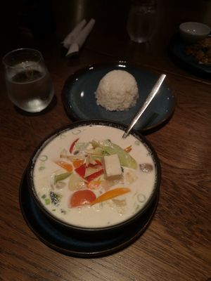 Tom Kha soup with rice at Thai Keflavik in Keflavik