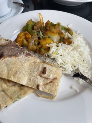 Alo ghobi and lacha paratha  at Tandoori Flame & Indian Grill in Seattle
