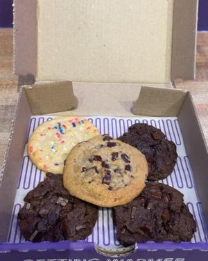 Vegan Birthday Cake Cookie, Vegan Double Chocolate Chunk Cookie, Vegan Chocolate Chunk Cookie  at Insomnia Cookies in Mobile
