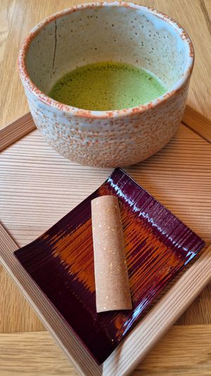 Matcha with cinnamon desert at Cafe Tea Terrace in Kyoto