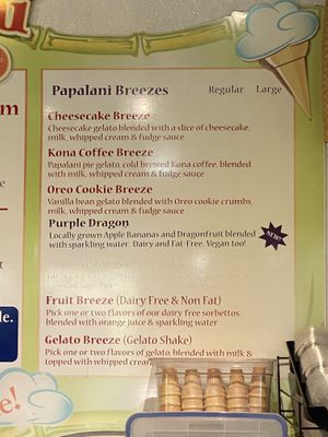 New vegan drinks in the menu  at Papalani Gelato in Koloa