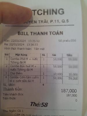 Receipt at THE TCHING - Phở Chay & Coffee in Ho Chi Minh City