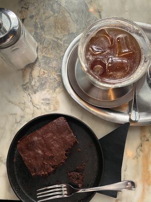 brownie and americano  at Aufzug Café in Vienna