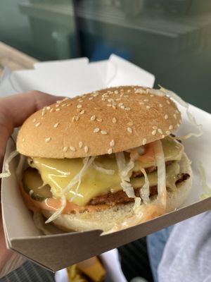 Double Cheeze Burger  at Moving Mountains Kitchen in East London