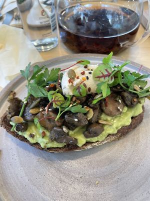 Vegan ricotta and mushroom avocado toastt  at Angel Cakes - Dubai Hills Park in Dubai