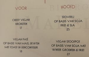 Vegan menu at Bistro MaReine in Deinze