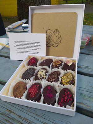 Chocolates in packaging at Lait De Choco in Amsterdam