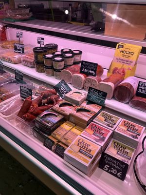 Vegan cheeses and hams  at El Vegans  in Vilanova I La Geltru