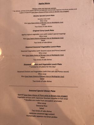 English menu - only steamed vegetables is vegan at Ageha Relax Cafe in Kobe