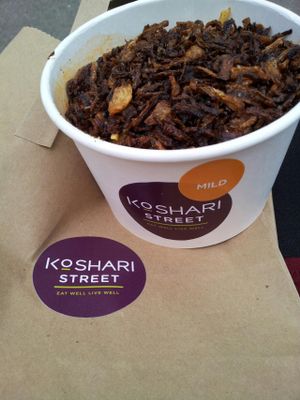 Koshari with the fried onions on top at Koshari Street in London