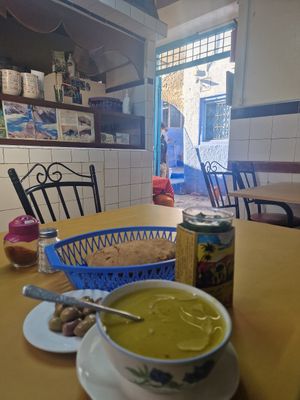 Soup, tea, olives at Baissara Ansara in Chefchaouen