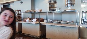 Buffet with various breads, cereal (labelled when containing milk/ eggs) at Säntis - Schwebebahn in Schwaegalp