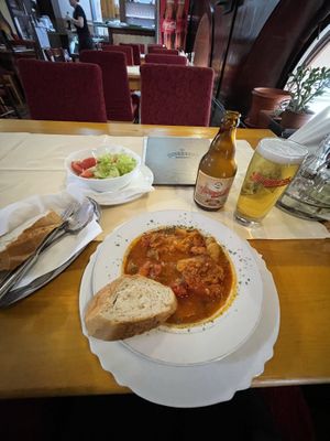 Duvec with bread and seasonal side salad   at Srebrena Skoljka in Sarajevo