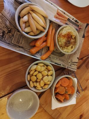 hummus, lupini beans and carrots at Água Salgada in Sagres
