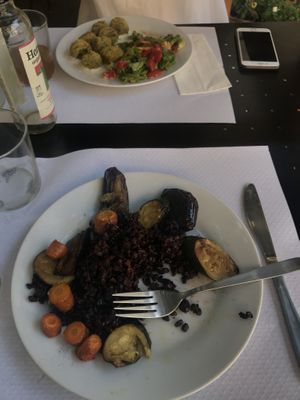 rice with veggies and falafels at Nanda's in Lucca