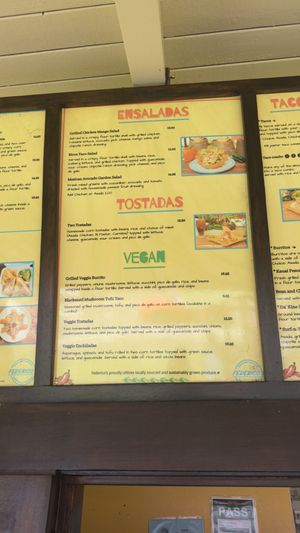 Vegan menu  at Federico's Fresh Mex Cuisine in Hanalei