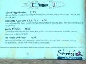 The vegan section of the menu at Federico's Fresh Mex Cuisine in Hanalei