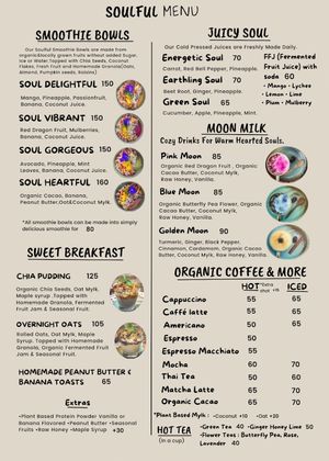 Menu at Soul Café & Shop in Pai
