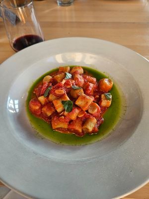 Tofu gnocchi with in delicious sauce at 9 Miles East in Saratoga Springs