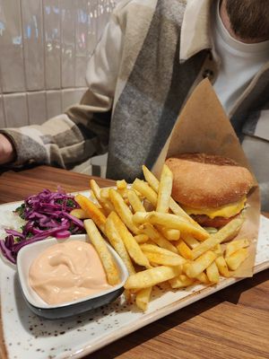 Cheddar burger 13.90e at Just Vege - Forum in Helsinki