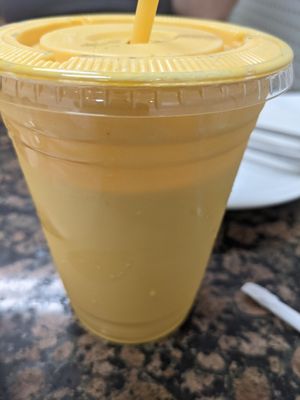 Vegan mango lassi at Bhanu's Indian Grocery and Cuisine in San Gabriel