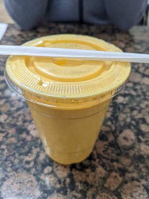 Vegan mango lassi at Bhanu's Indian Grocery and Cuisine in San Gabriel