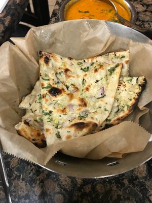 Garlic, onion & basil naan bread at Bhanu's Indian Grocery and Cuisine in San Gabriel