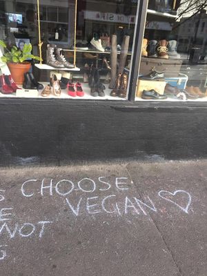 Chalking outside the Vegan Style boutique at 345 Brunswick Street, Fitzroy Victoria Australia at Vegan Style - Online only in West Footscray
