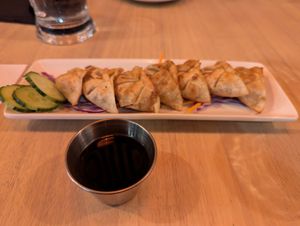 Pan fried dumplings at Alice & Friends at The Glen in Glenview