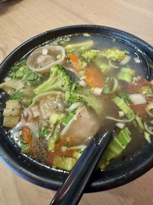 Wonton soup 🥣   at Alice & Friends at The Glen in Glenview