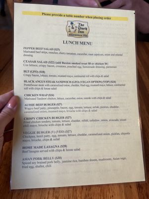 Menu  at The Duck Inn in Marysville